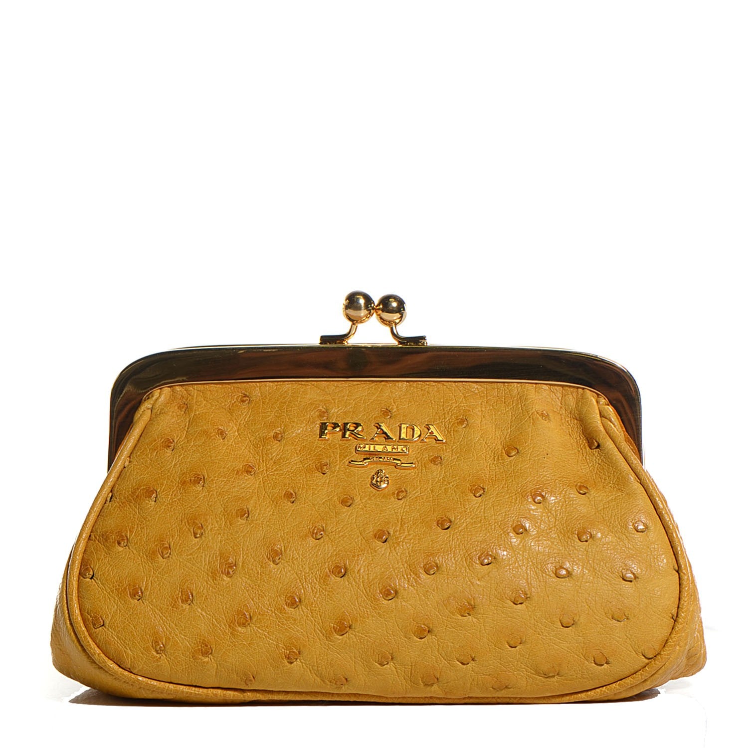 Prada Ostrich Frame Coin Purse Soleil 1 of 9