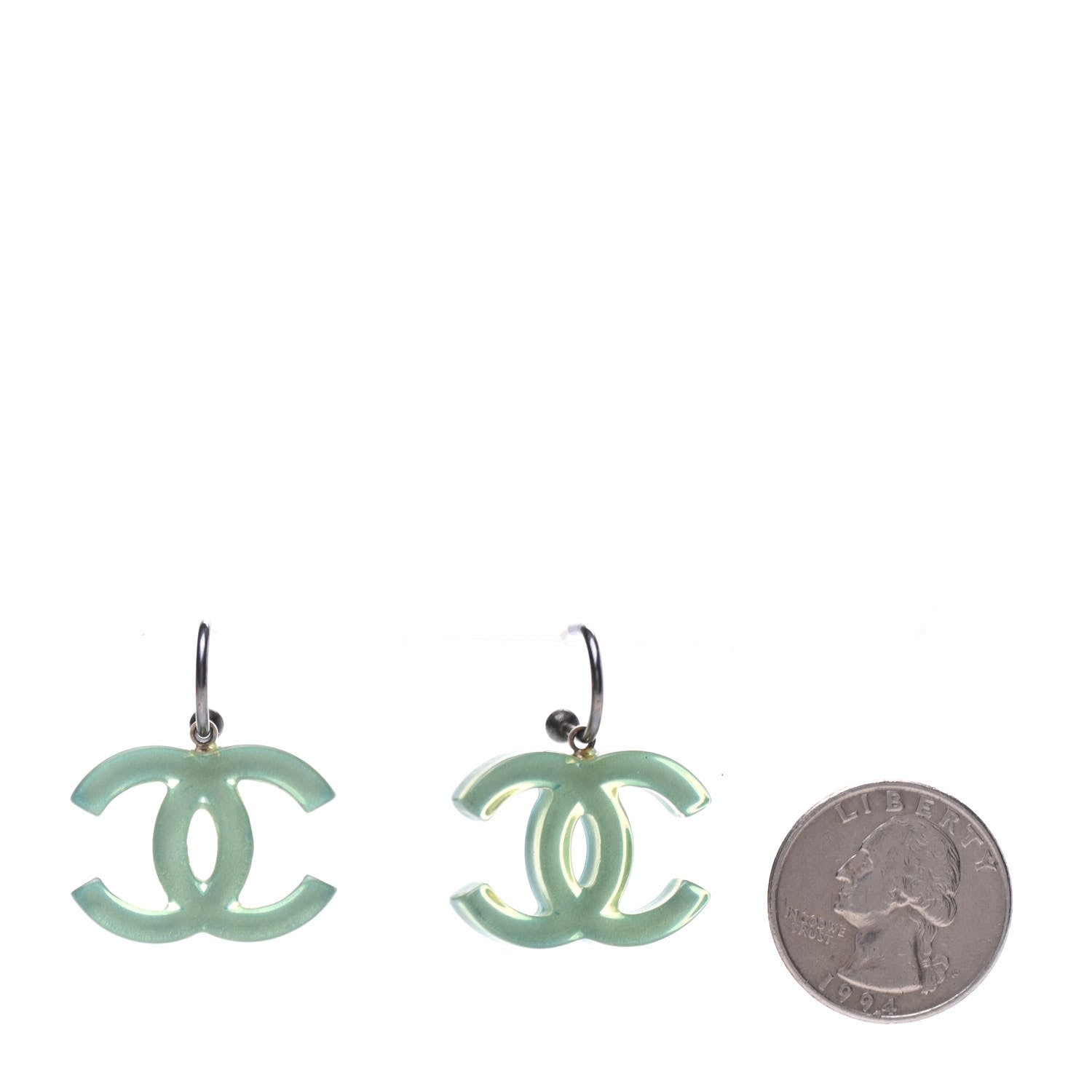 Chanel Resin CC Drop Earrings Green 2 of 4