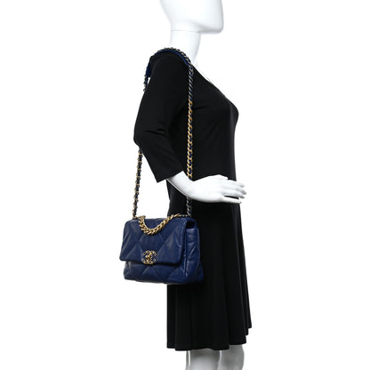 Chanel Goatskin Quilted Medium Chanel 19 Flap Dark Blue 2 of 9