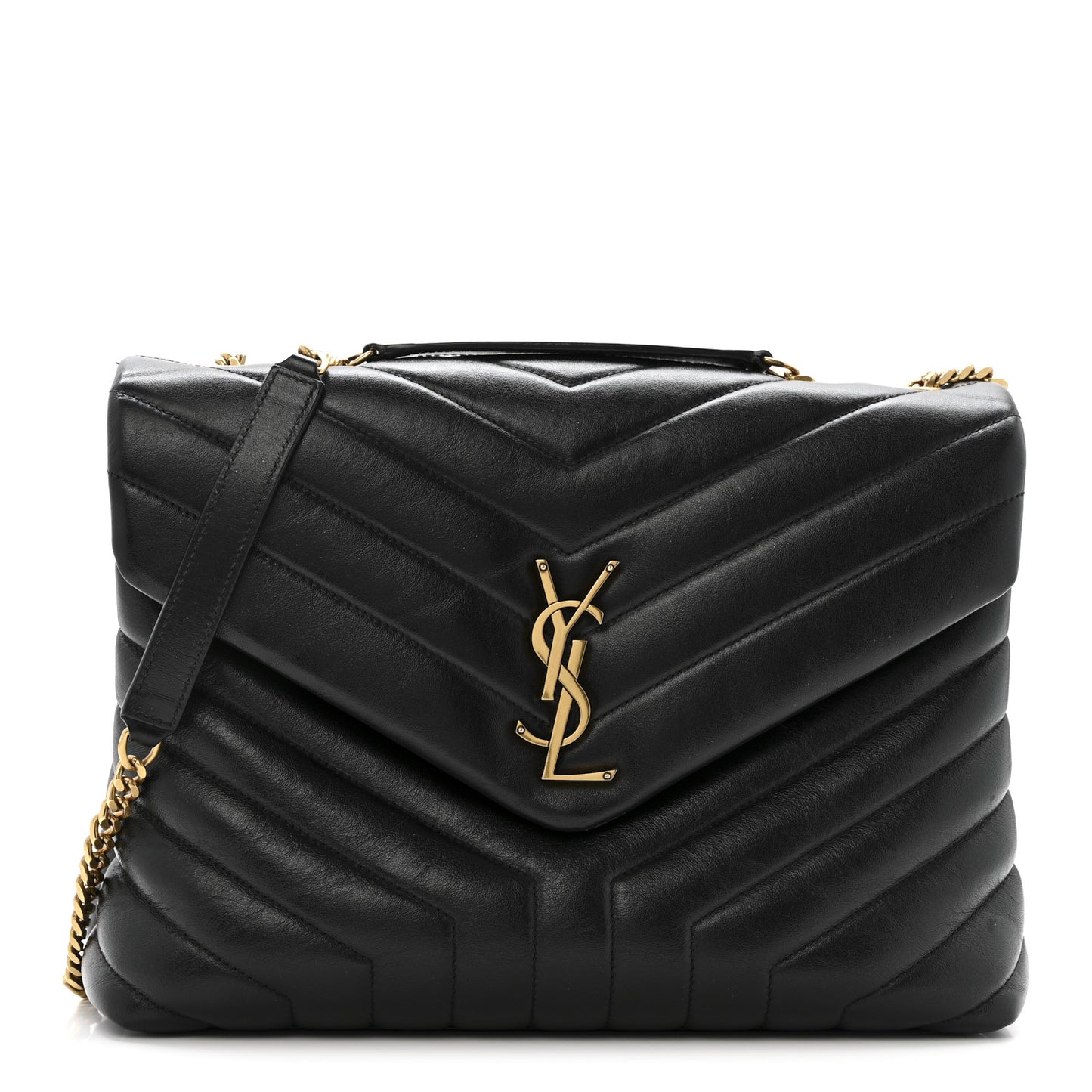Calfskin Y Quilted Monogram Medium Loulou Chain Satchel Black