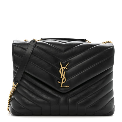 Saint Laurent Calfskin Y Quilted Monogram Medium Loulou Chain Satchel Black 1 of 17