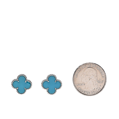Van Cleef & Arpels 18K White Gold Turquoise Vintage Alhambra Earrings 2 of 6