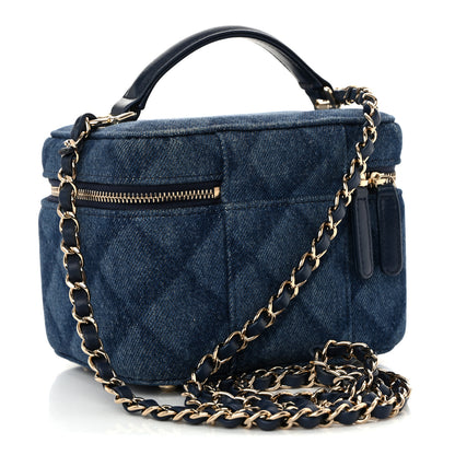 Chanel Printed Denim Quilted Mini Top Handle Vanity Case With Chain Dark Blue 3 of 10