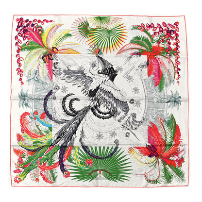 Hermes Silk Mythiques Phoenix Coloriage Scarf 90 Blanc Vert Rouge 1 of 5