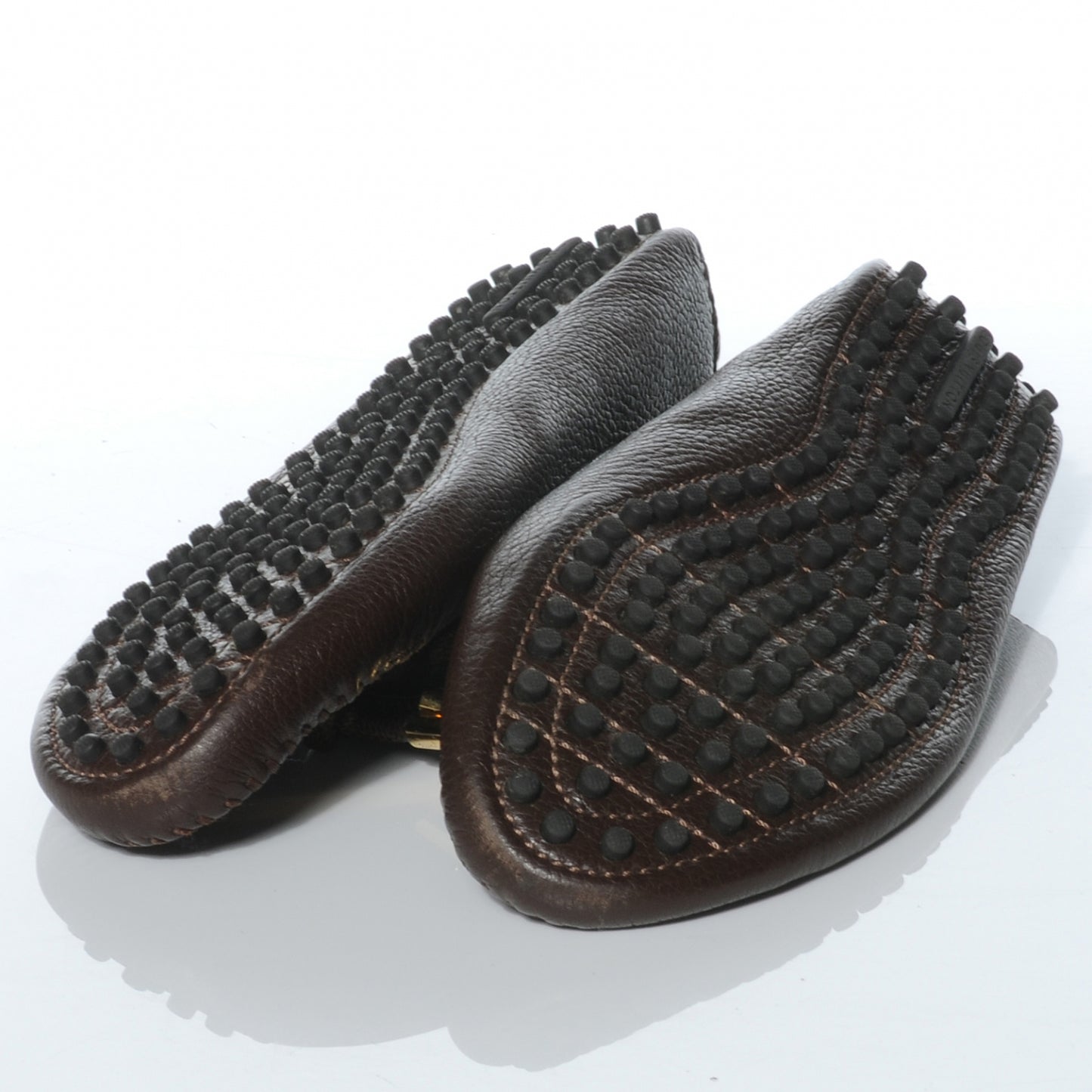 Grained Calfskin Damier Jersey Loafers 38 Brown