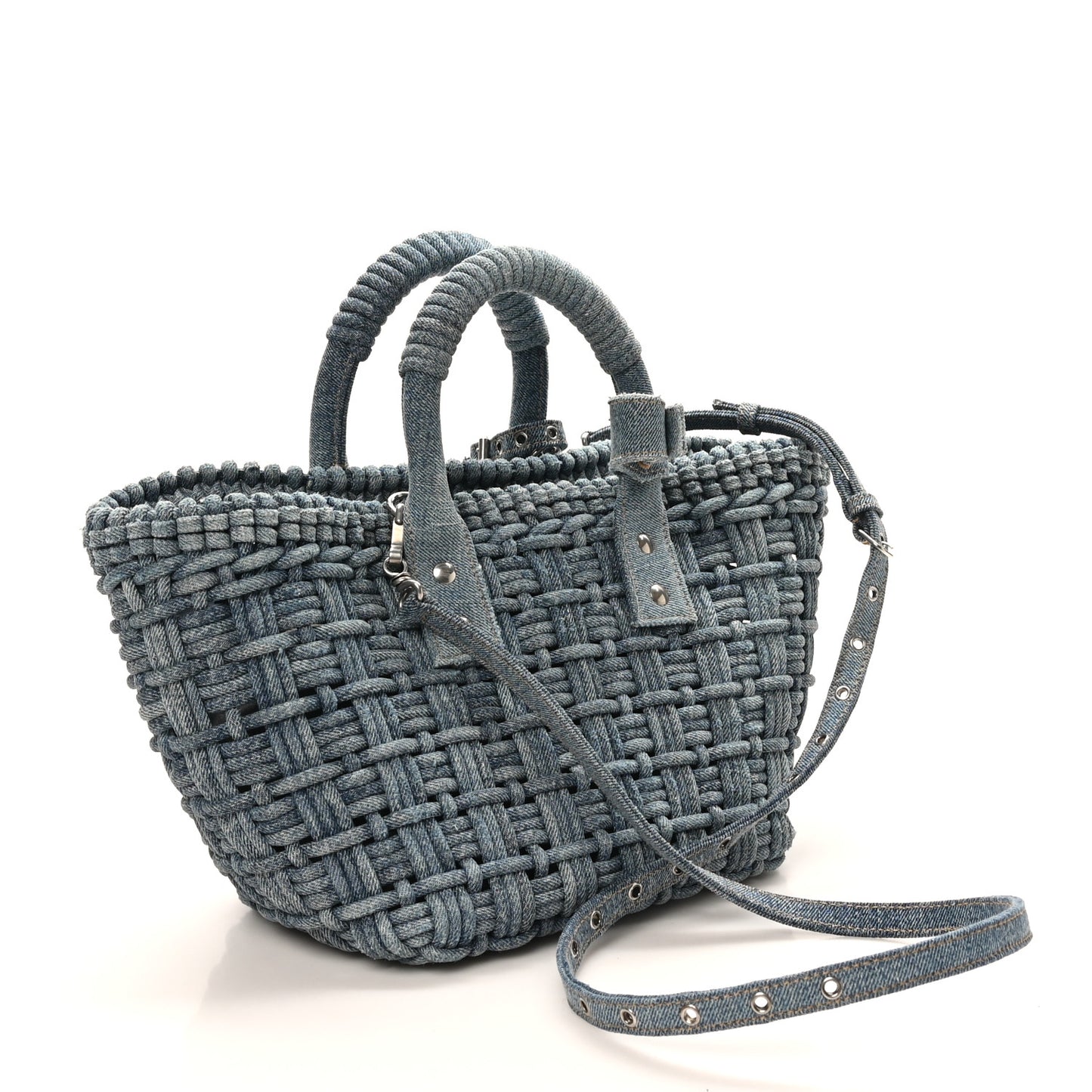 Washed Frayed Denim Braided XS Bistro Basket Blue