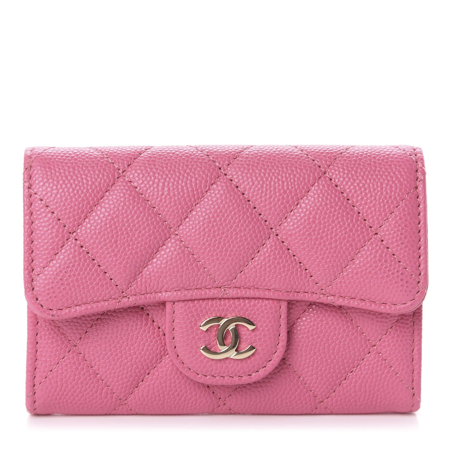 Caviar Quilted Flap Card Holder Pink