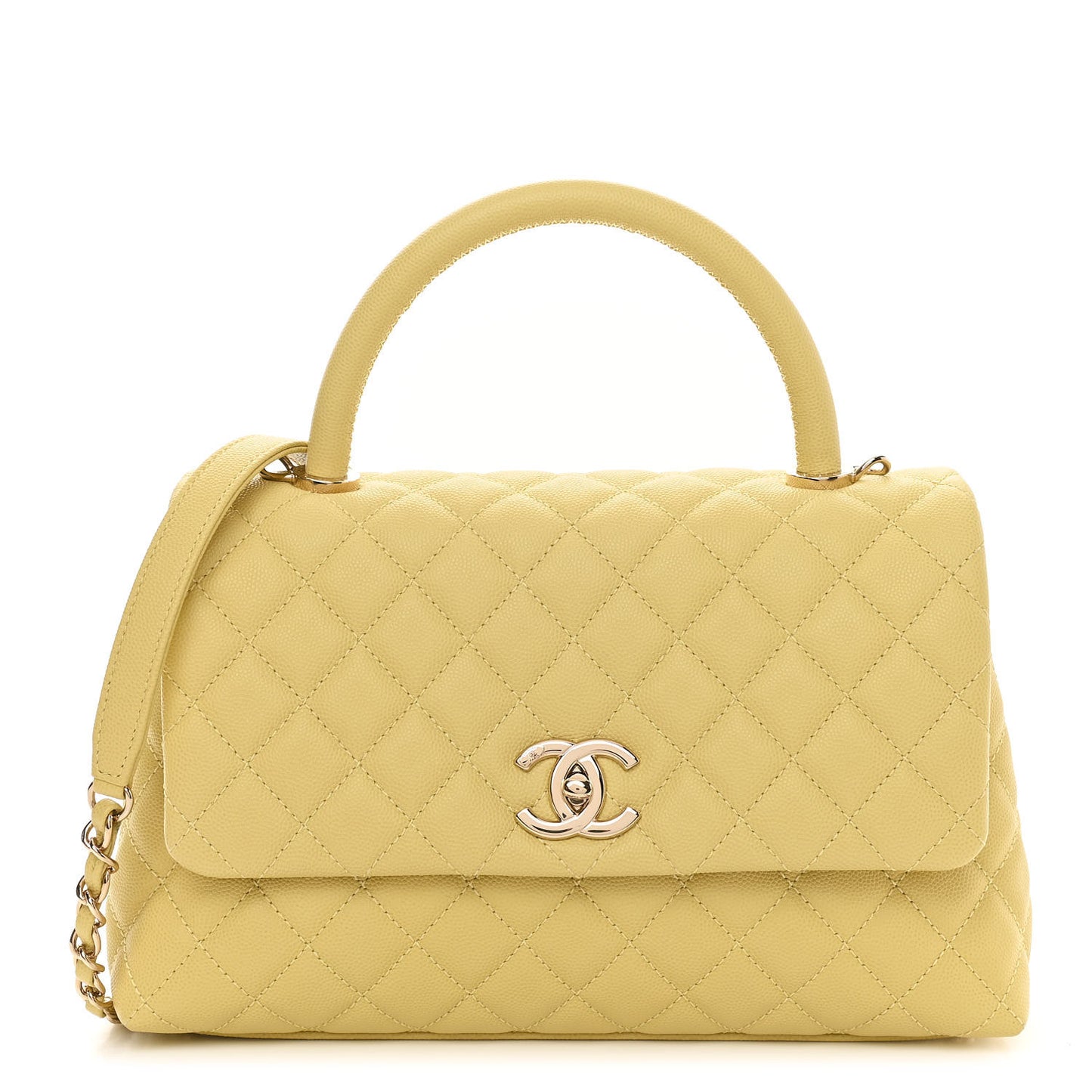 Caviar Quilted Small Coco Handle Flap Yellow