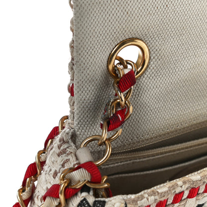 Chanel Cotton Raffia Lambskin Woven Mini Rectangular Flap Beige Red Black 15 of 16