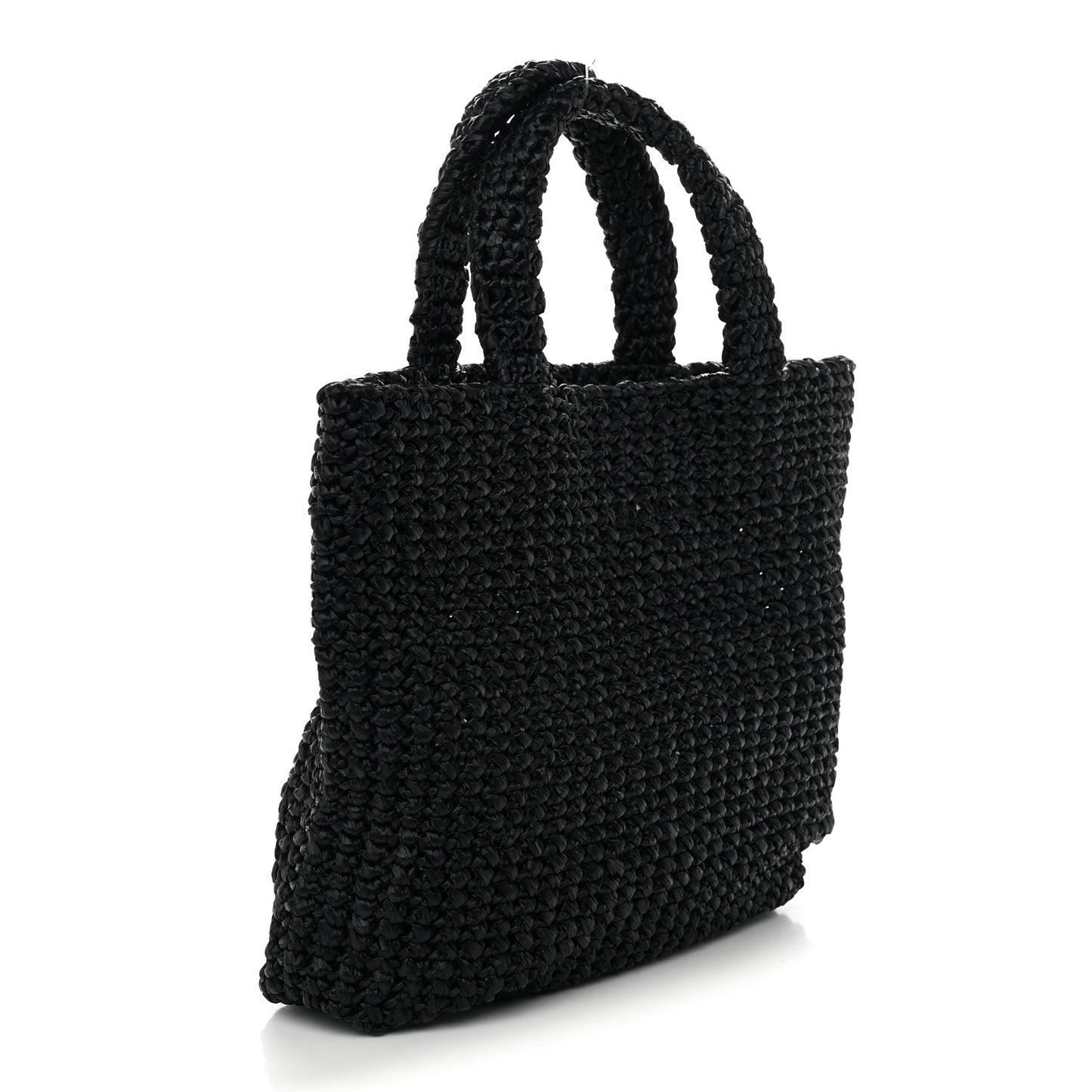Yarn Raffia Effect Crochet Small Logo Tote Black