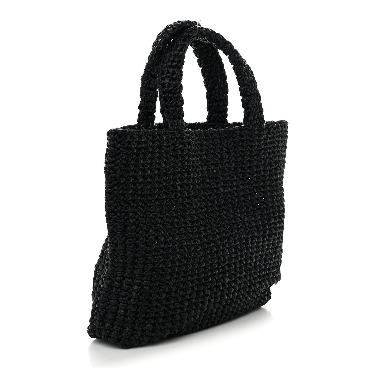 Prada Yarn Raffia Effect Crochet Small Logo Tote Black 3 of 10