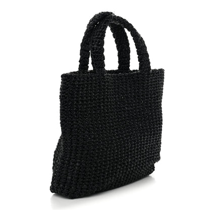 Prada Yarn Raffia Effect Crochet Small Logo Tote Black 3 of 10