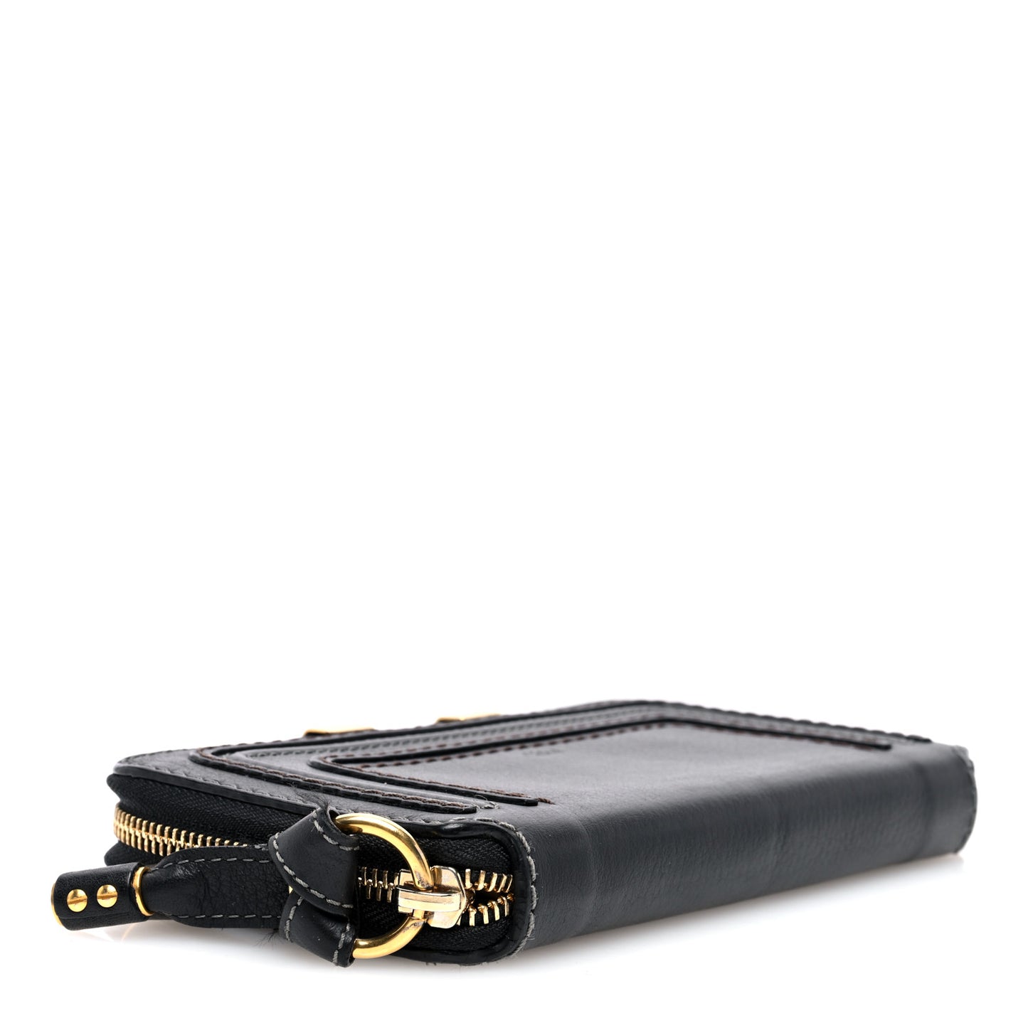 Grained Calfskin Marcie Long Zip Around Wallet Black