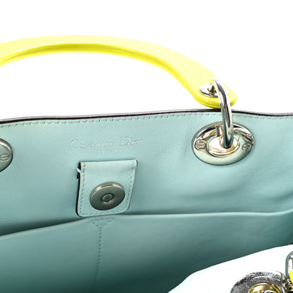 Christian Dior Smooth Calfskin Medium Diorissimo Tote Neon Yellow Light Blue 7 of 11