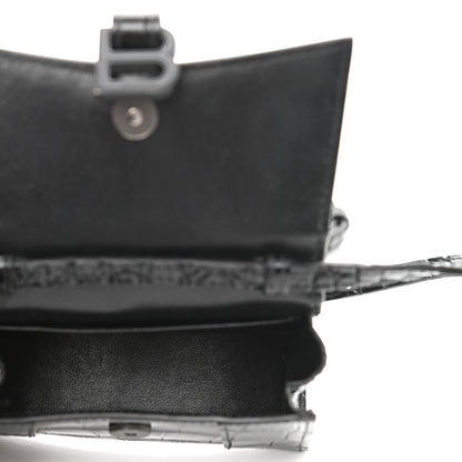Balenciaga Shiny Calfskin Monochrome Crocodile Embossed Hourglass Top Handle Bag Mini Black 5 of 13