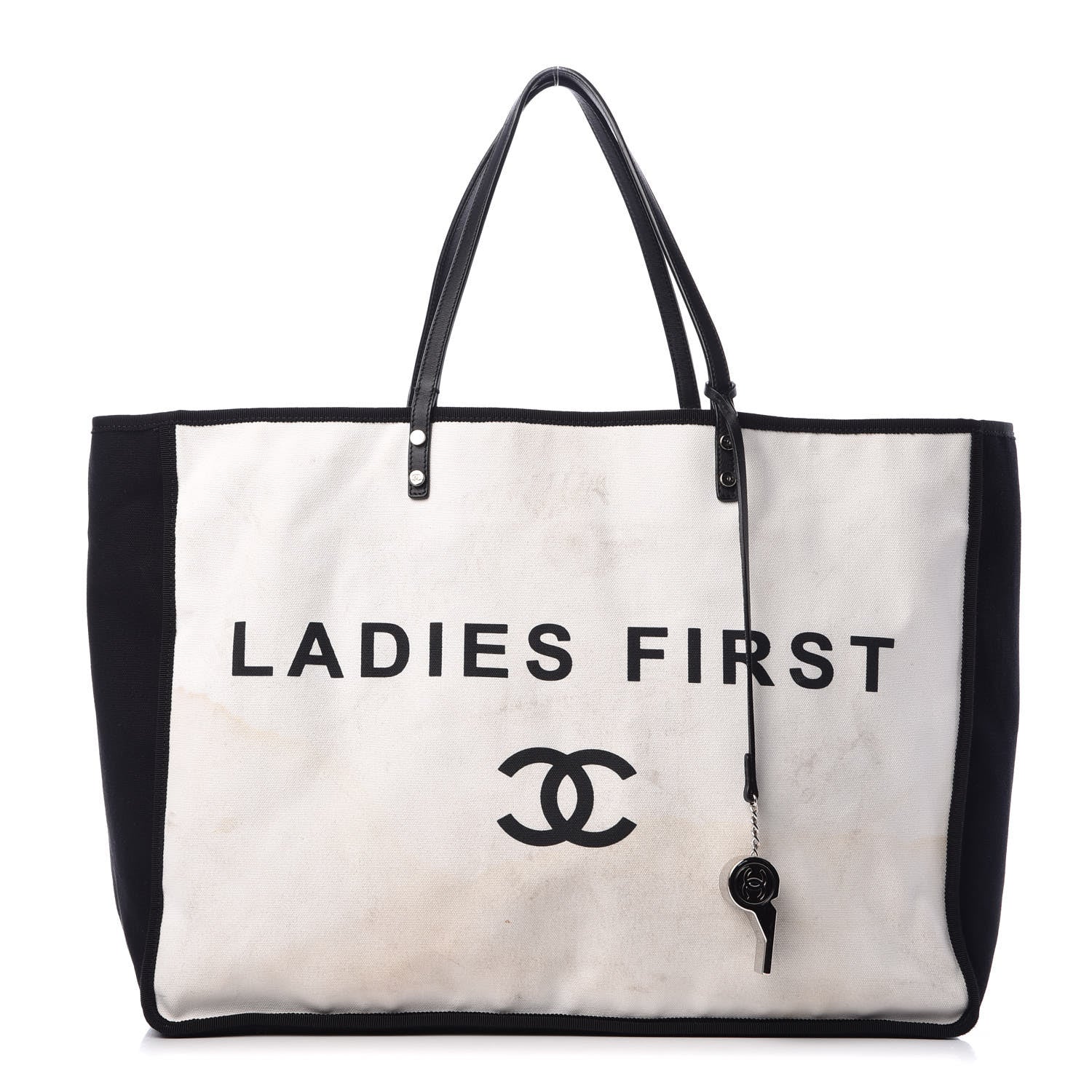 Chanel Canvas Calfskin Large Let's Demonstrate Tote White Black 1 of 18