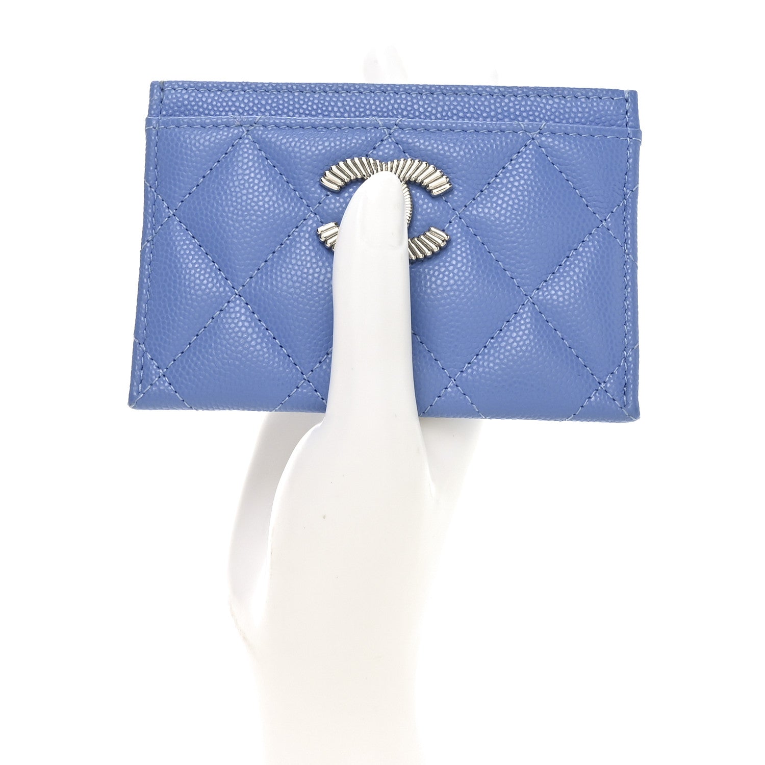 Chanel Caviar Quilted Ribbed Metal CC Card Holder Blue 2 of 8
