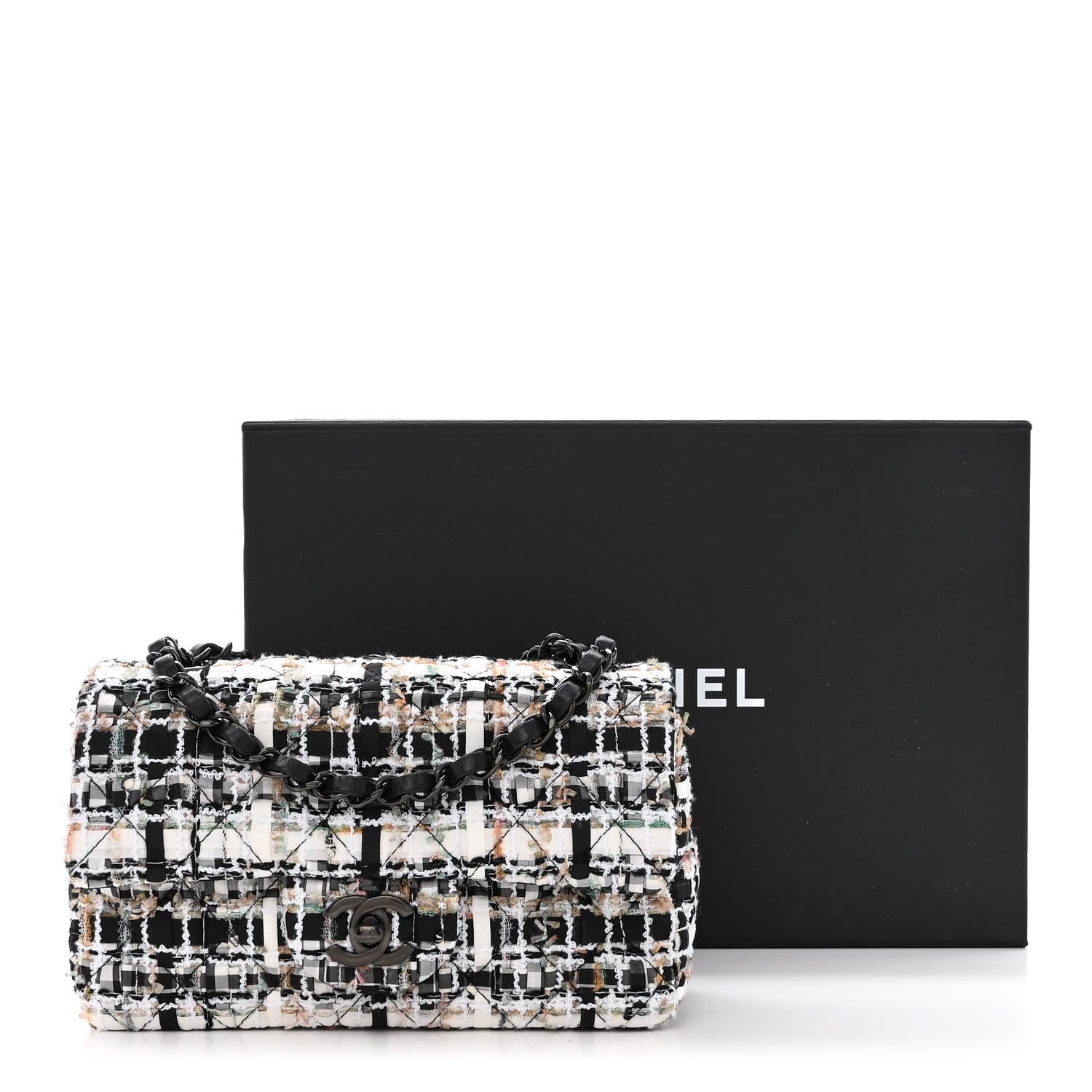 Chanel Tweed Quilted Mini Rectangular Flap White Black Multicolor 11 of 11