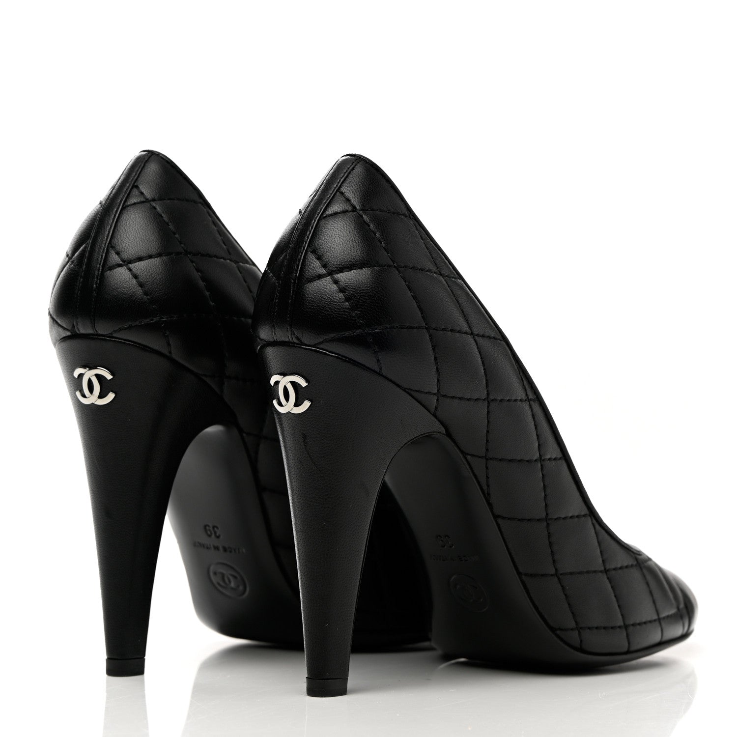 Chanel Lambskin Quilted Cap Toe Pumps 39 Black 4 of 11