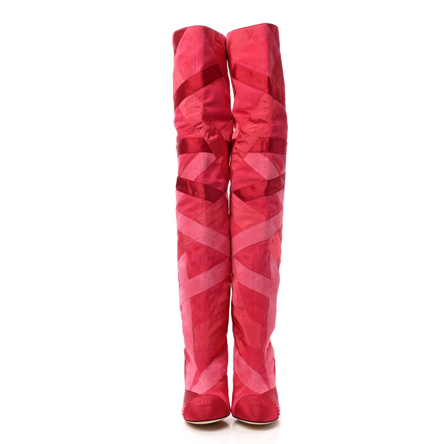 Suede Grosgrain Patchwork Over The Knee Boots 38 Pink