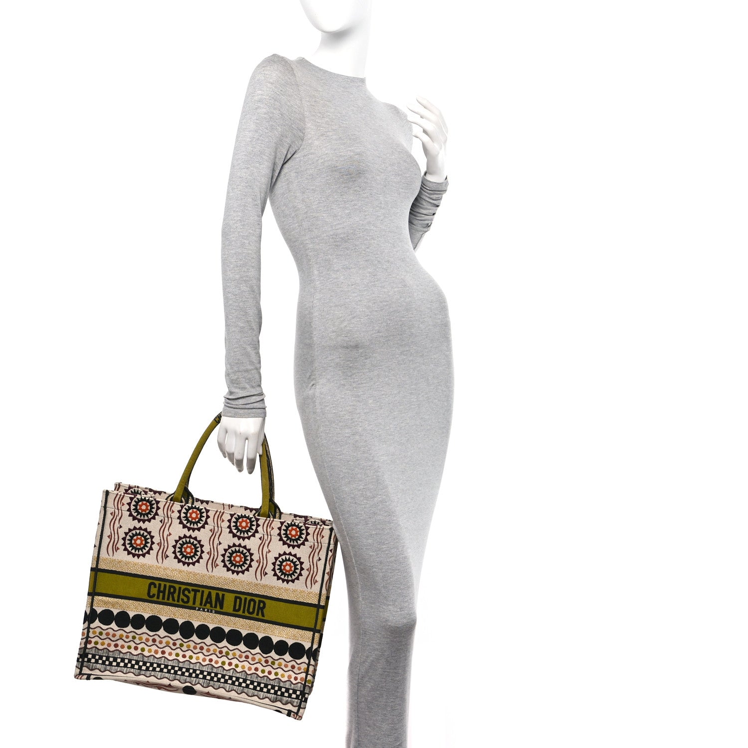 Christian Dior Canvas Embroidered Geometric Large Book Tote Multicolor 2 of 10