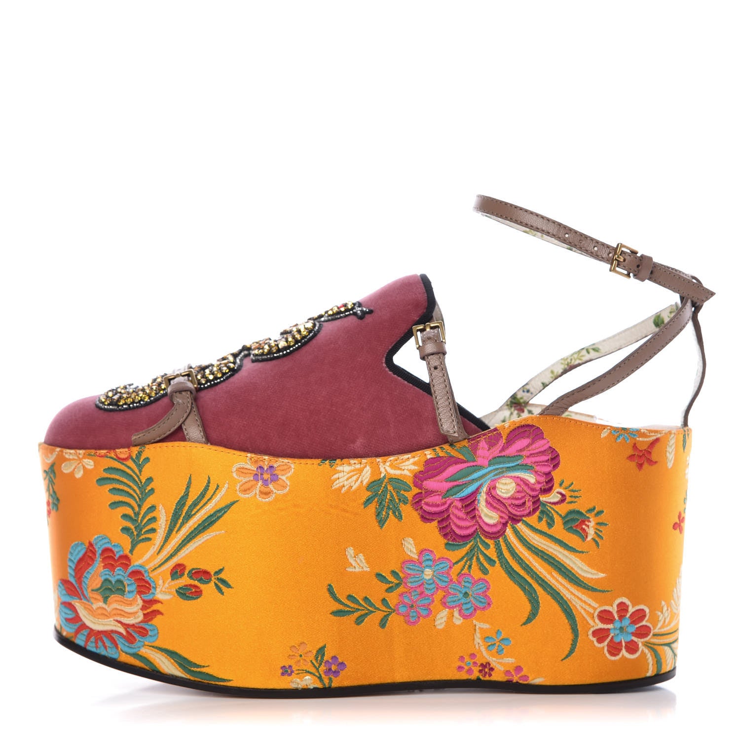 Gucci Velvet Silk Embellished Platform Detachable Slide 37 Tibet Red 1 of 18