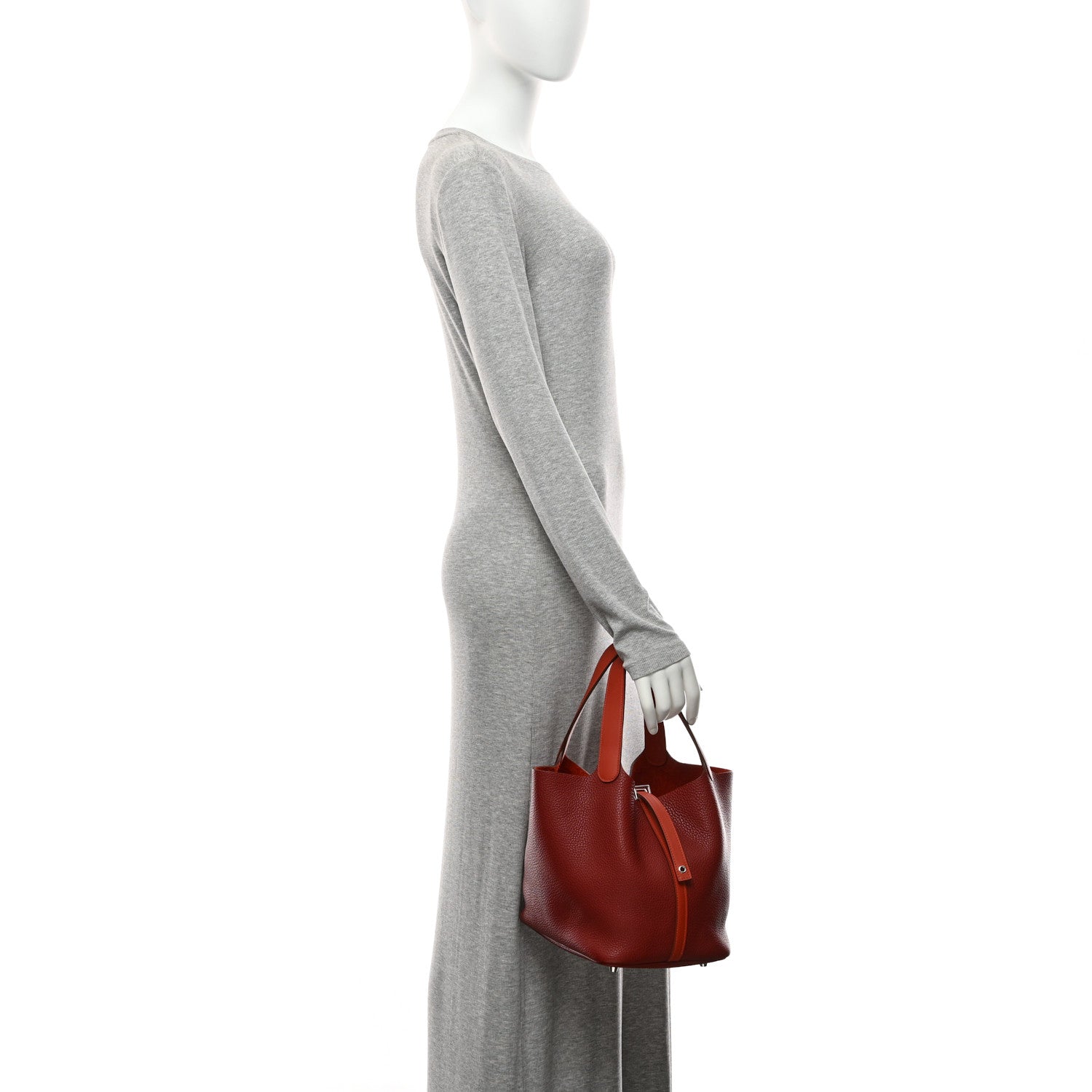 Hermes Taurillon Clemence Swift Picotin Lock 22 MM Rouge H Brique 2 of 10