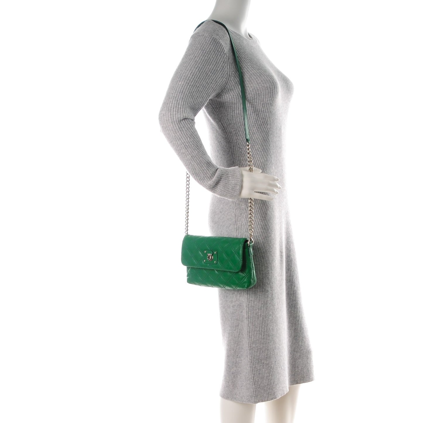 Lambskin Quilted The Small Single Flap Green
