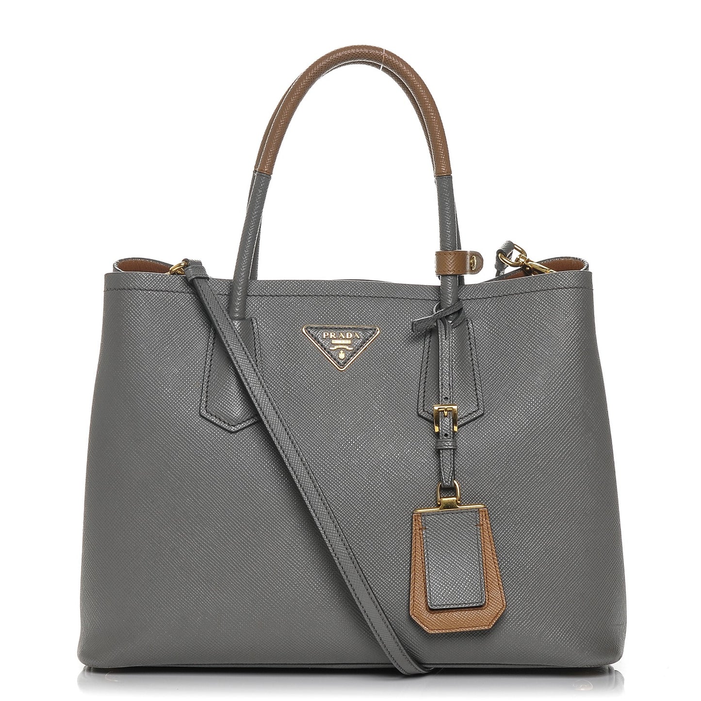 Saffiano Cuir Small Bi-Color Double Bag Marmo Caramel