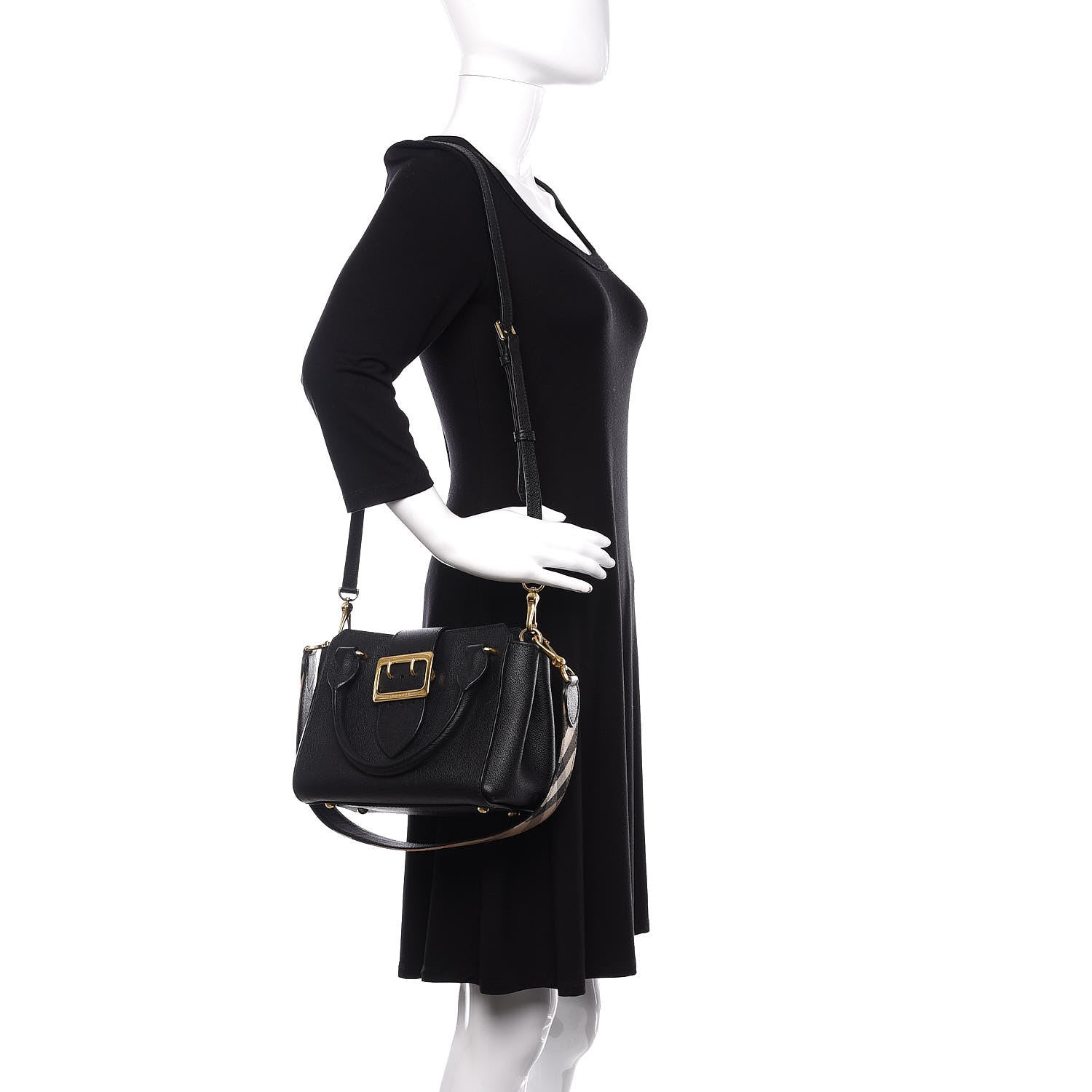 Burberry Soft Grain Calfskin Small Buckle Tote Black 2 of 13