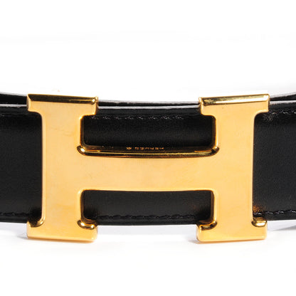 Hermes Box Vache Reversible Polished Constance 32mm H Belt 62 Noir Natural 3 of 7