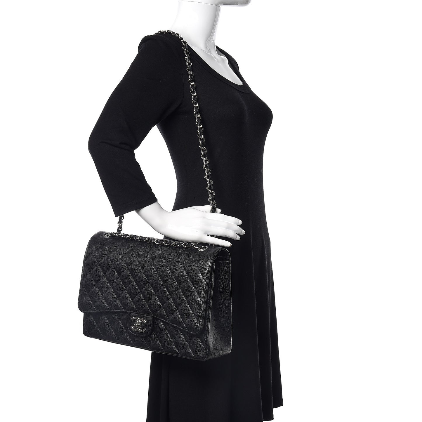 Caviar Quilted Maxi Double Flap Black