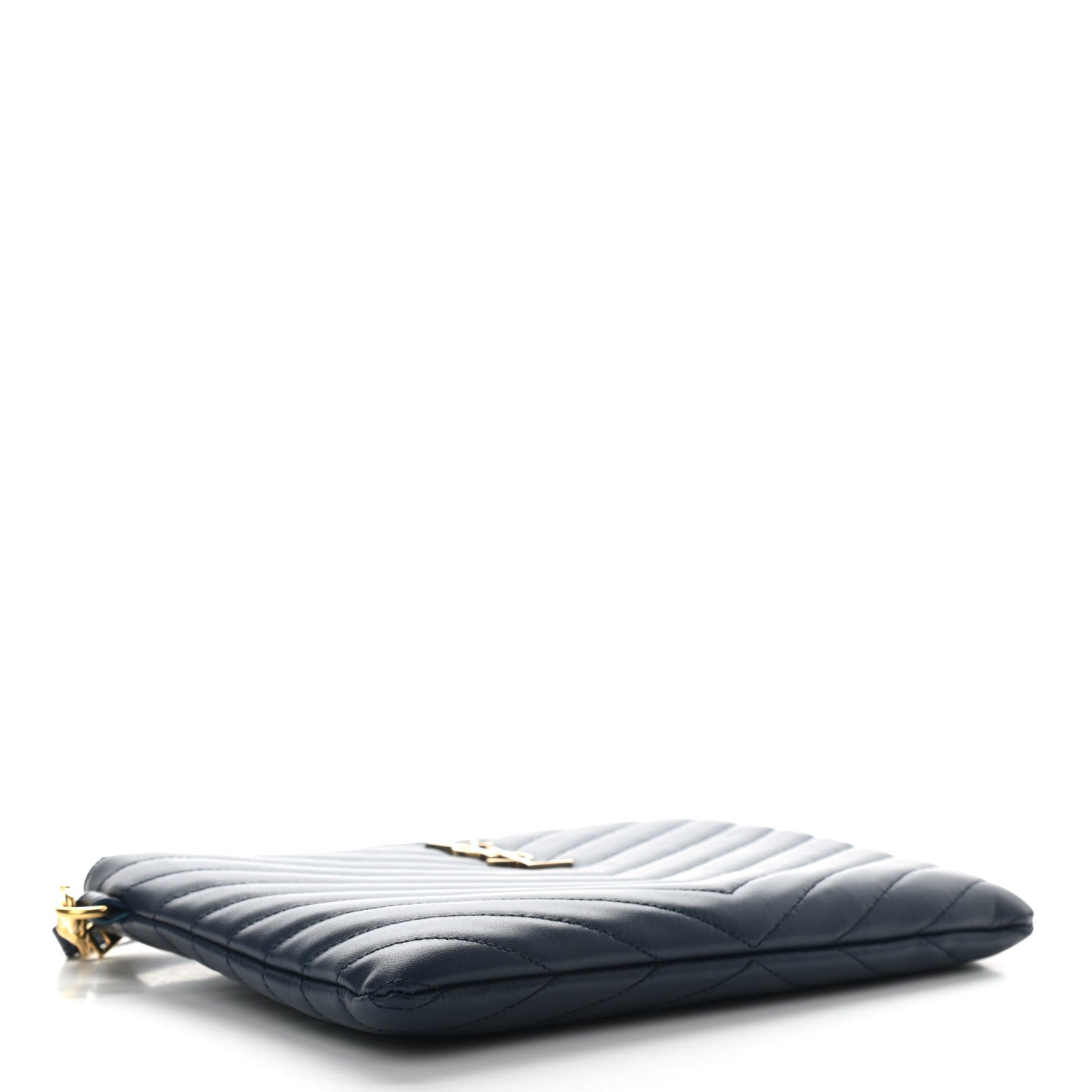 Saint Laurent Calfskin Matelasse Chevron Monogram A5 Wristlet Blue 3 of 6