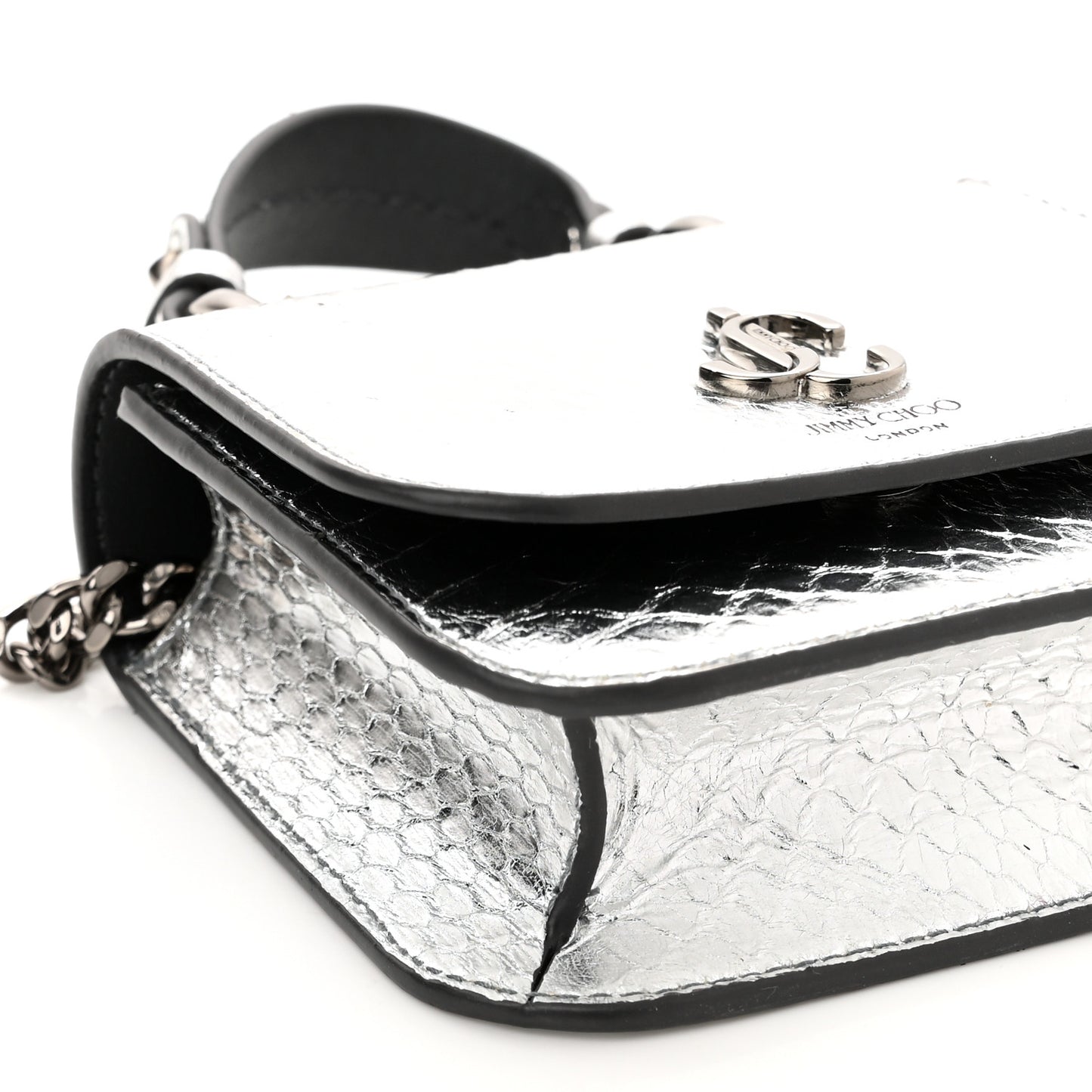 Metallic Calfskin Snakeskin Embossed Varenne Top Handle Satchel Silver