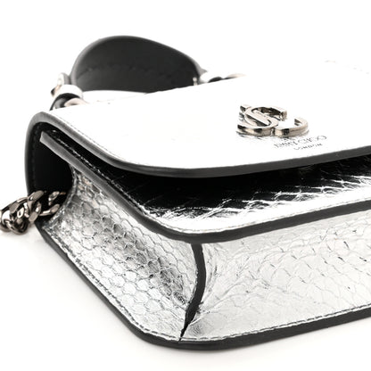Jimmy Choo Metallic Calfskin Snakeskin Embossed Varenne Top Handle Satchel Silver 9 of 10