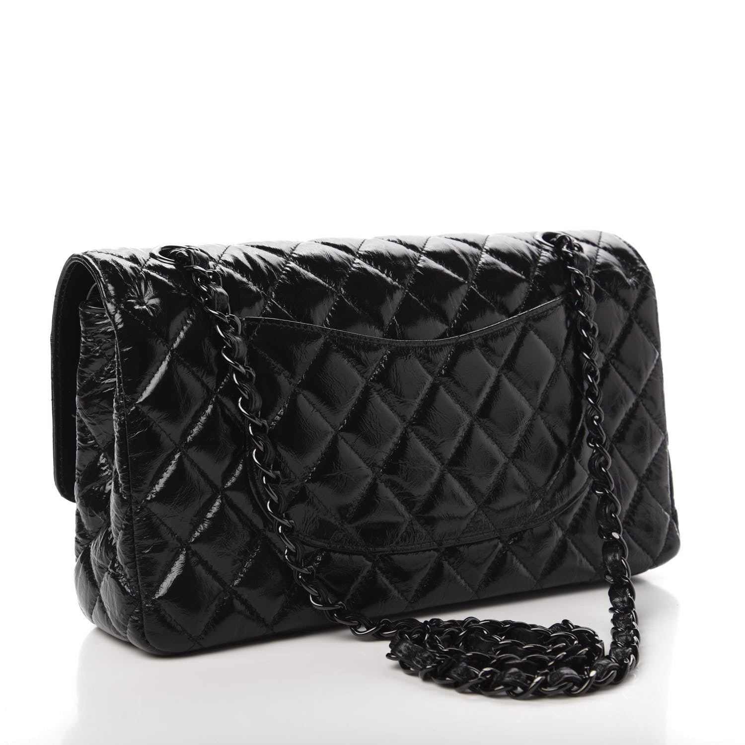 Chanel Shiny Crumpled Calfskin Quilted Medium Double Flap So Black 3 of 11