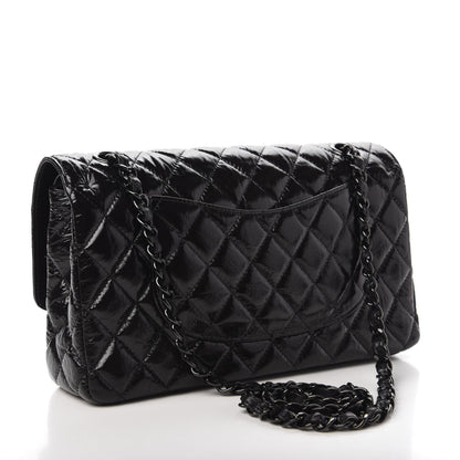 Chanel Shiny Crumpled Calfskin Quilted Medium Double Flap So Black 3 of 11