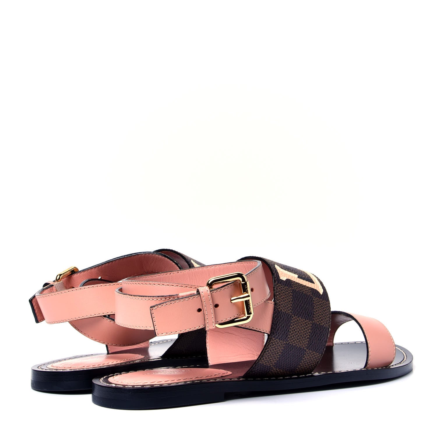 Louis Vuitton Calfskin Damier Ebene Passenger Flat Sandals 37.5 Venus Pink 3 of 8