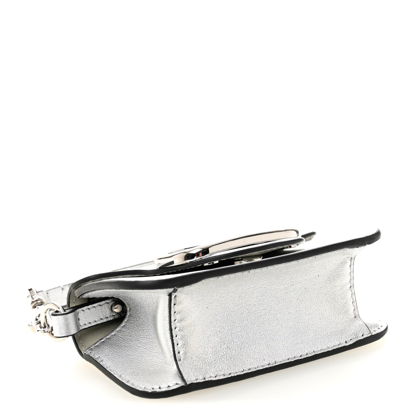 Laminated Calfskin Vlogo Micro Loco Shoulder Bag Silver