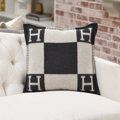Hermes Wool Cashmere Avalon Pillow PM Ecru Gris Fonce 2 of 7