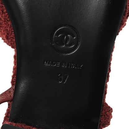 Chanel Wool Tweed Patent Cap Toe Slingback Flats 37 Brown Black 7 of 12