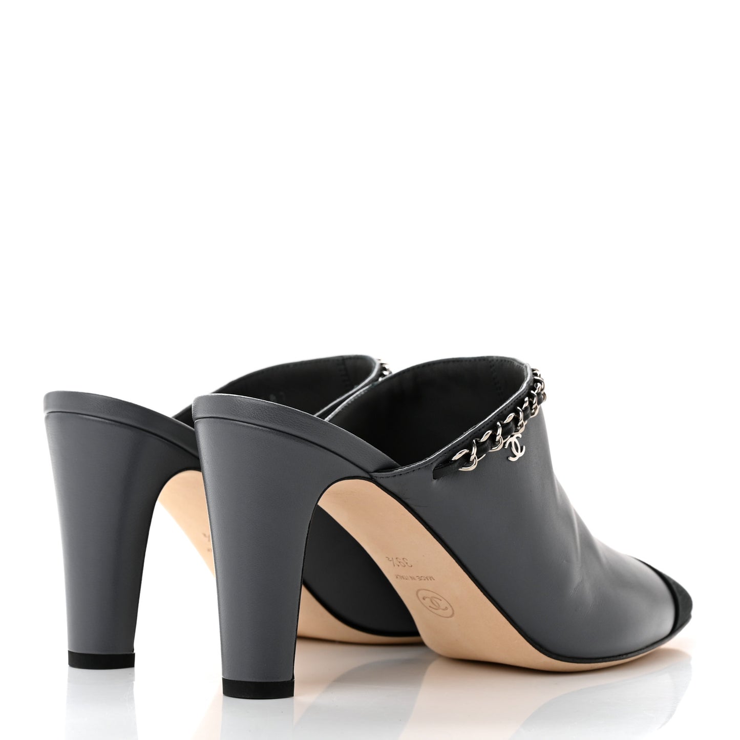 Lambskin Grosgrain Cap Toe Chain Mule 39.5 Grey