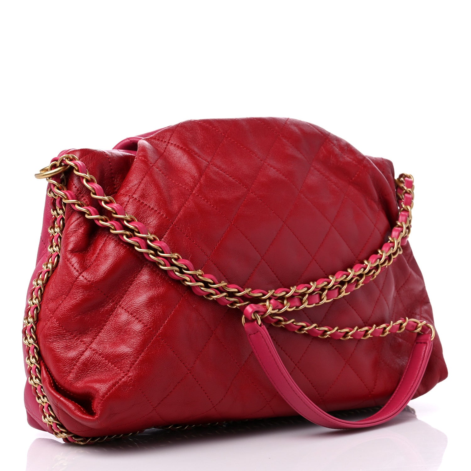 Chanel Calfskin Quilted Coco Shelter Bowling Bag Dark Pink Red 3 of 10