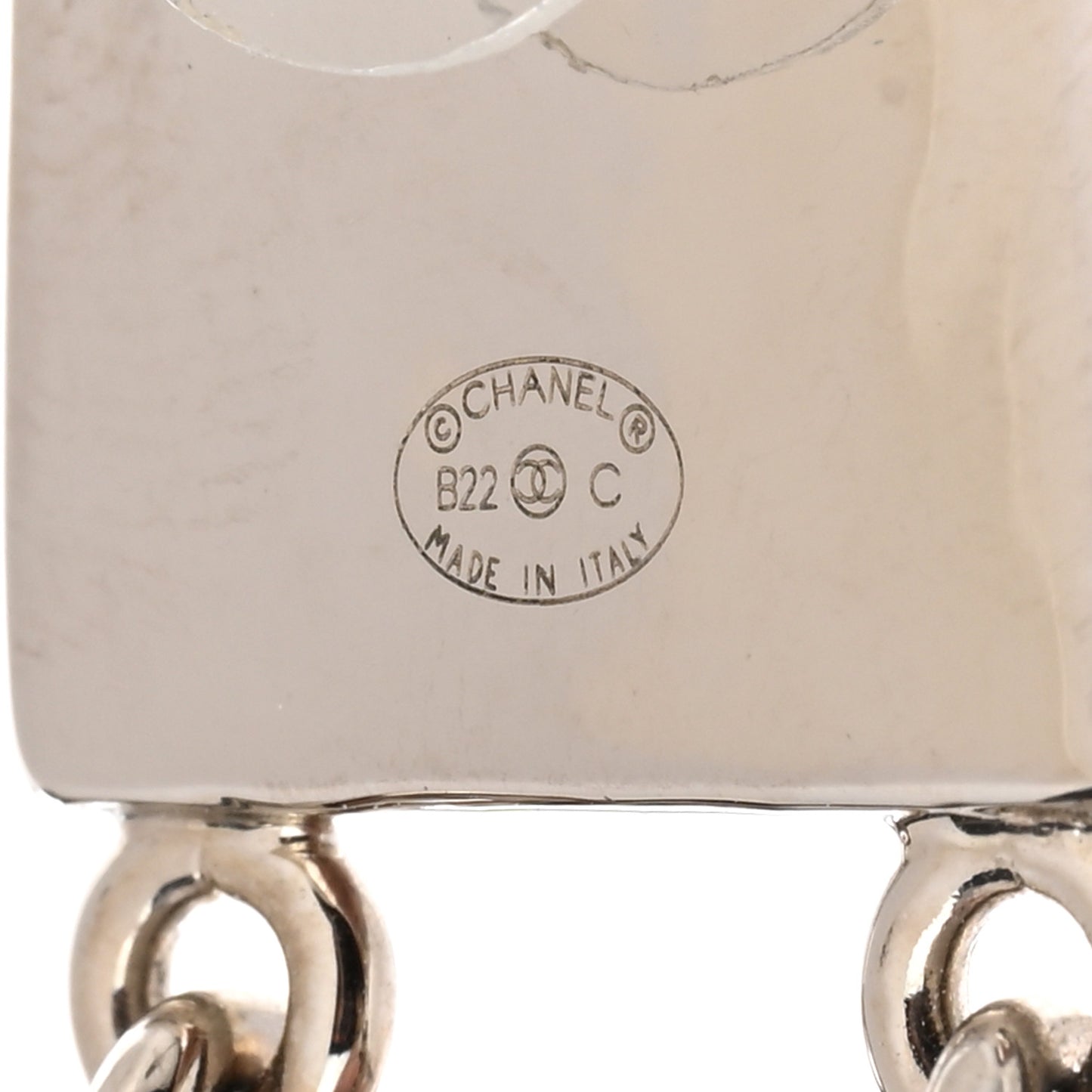 Metal Crystal Cha-Nel Logo Drop Earrings Silver