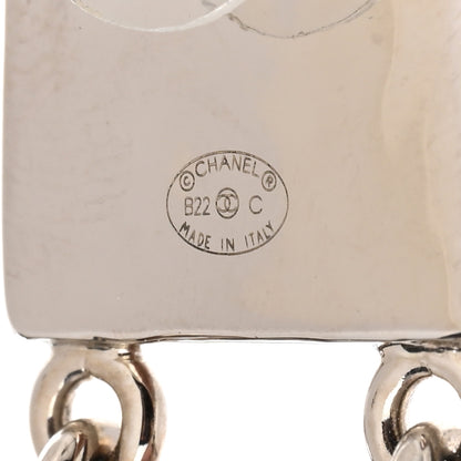 Chanel Metal Crystal Cha-Nel Logo Drop Earrings Silver 3 of 4