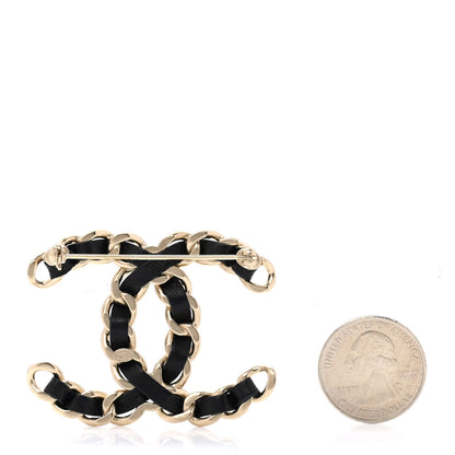 Chanel Lambskin Chain CC Brooch Black Gold 3 of 4