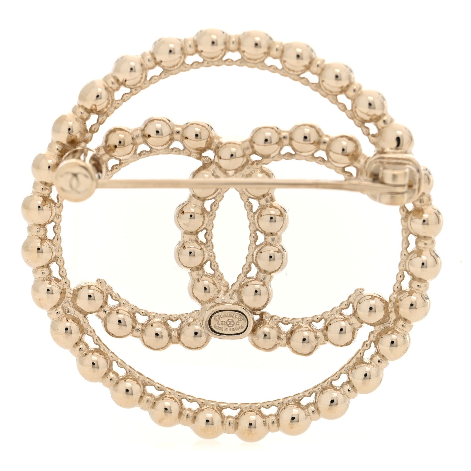 Chanel Metal Bead CC Round Brooch Gold 3 of 4