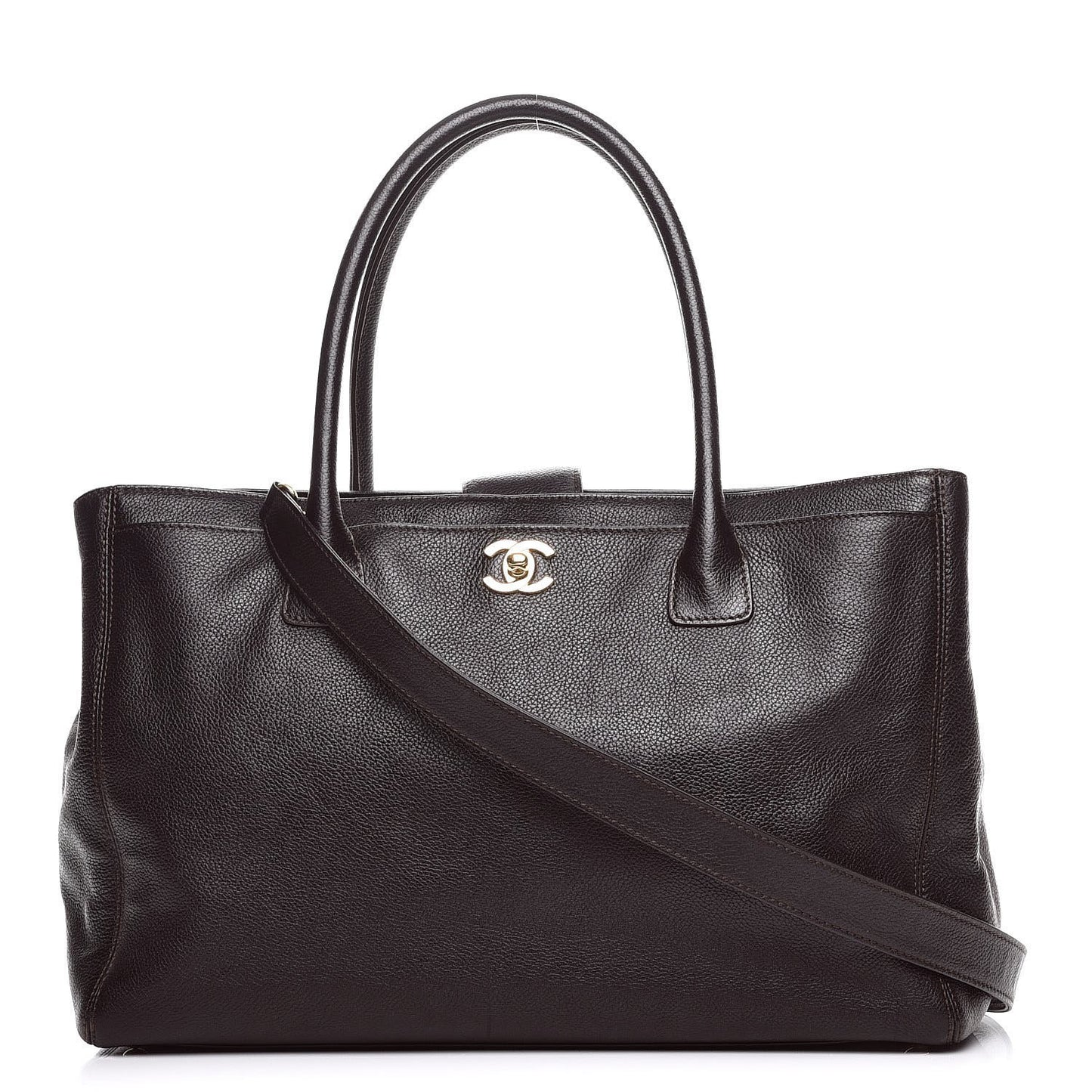 Calfskin Cerf Executive Shopper Tote Dark Brown