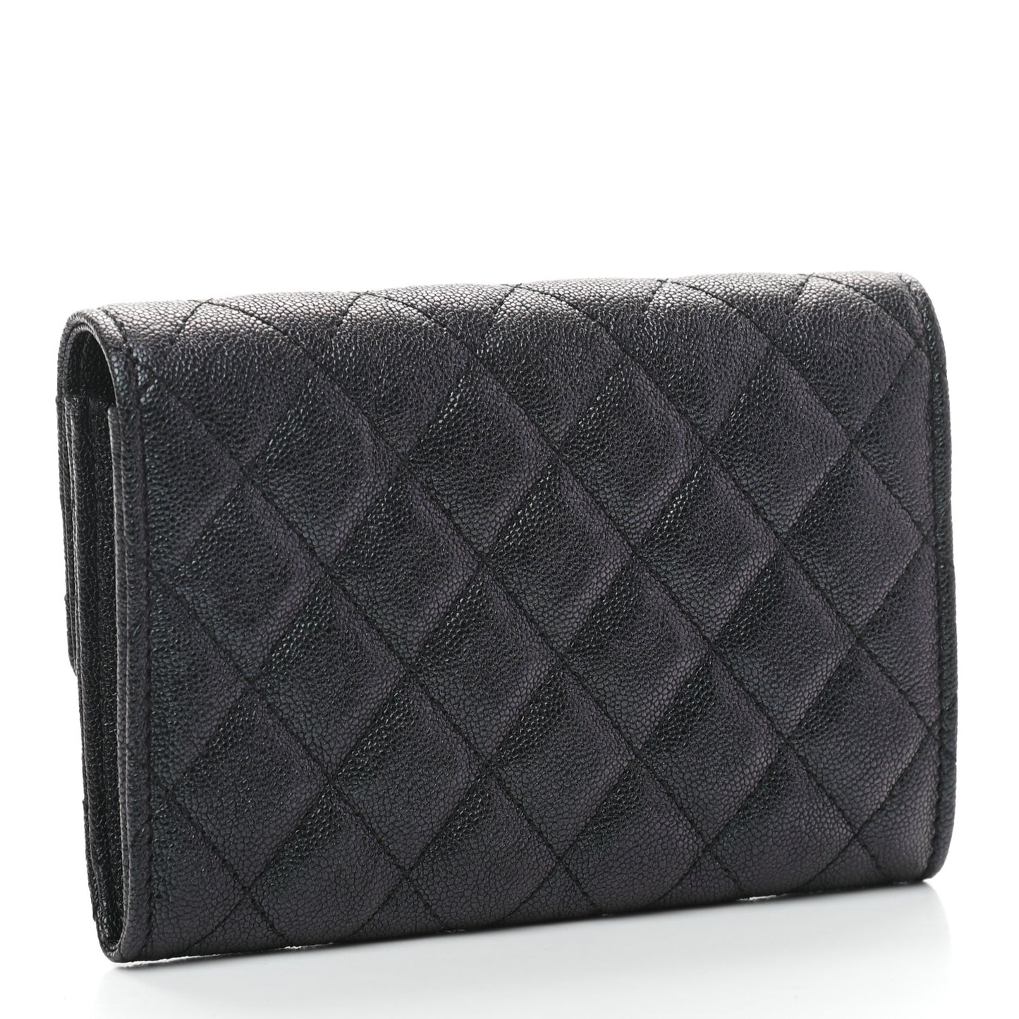 Iridescent Caviar Quilted Medium Flap Wallet Black