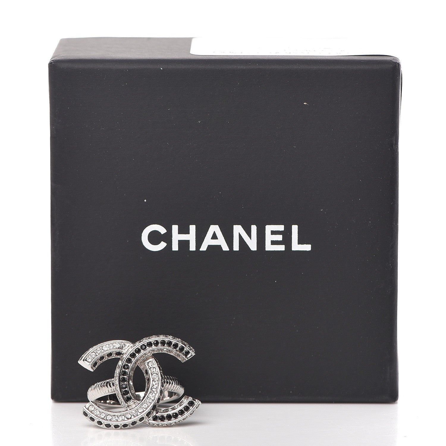 Chanel Crystal CC Ring 6.25 Silver Black 6 of 6